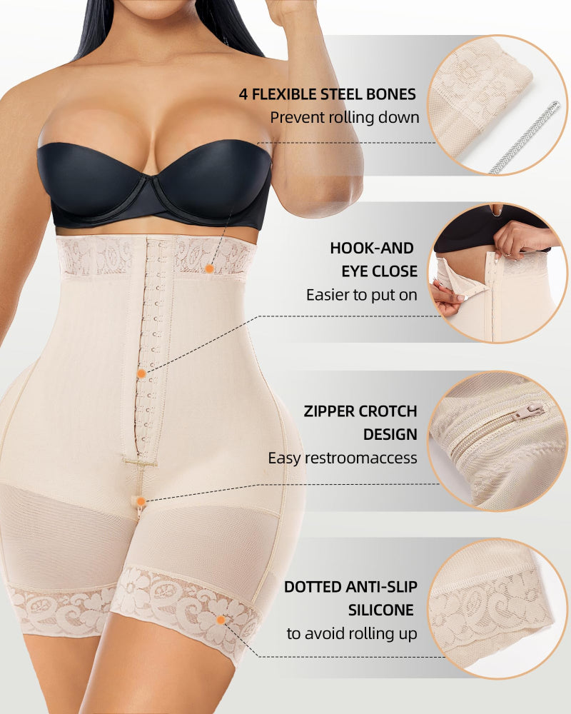 Tummy Control Shapewear for Women Fajas Colombianas Body Shaper Shorts with Zipper Crotch - Volutto