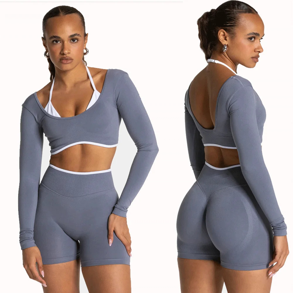 Seamless Fake Two-piece Long Sleeved Yoga