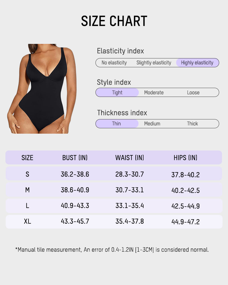 V Neck Tummy Control Thong Bodysuit Shapewear - Volutto