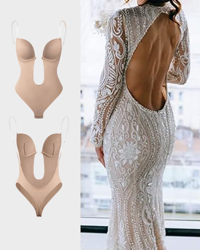 Strapless U Plunge Thong Bodysuit - Volutto