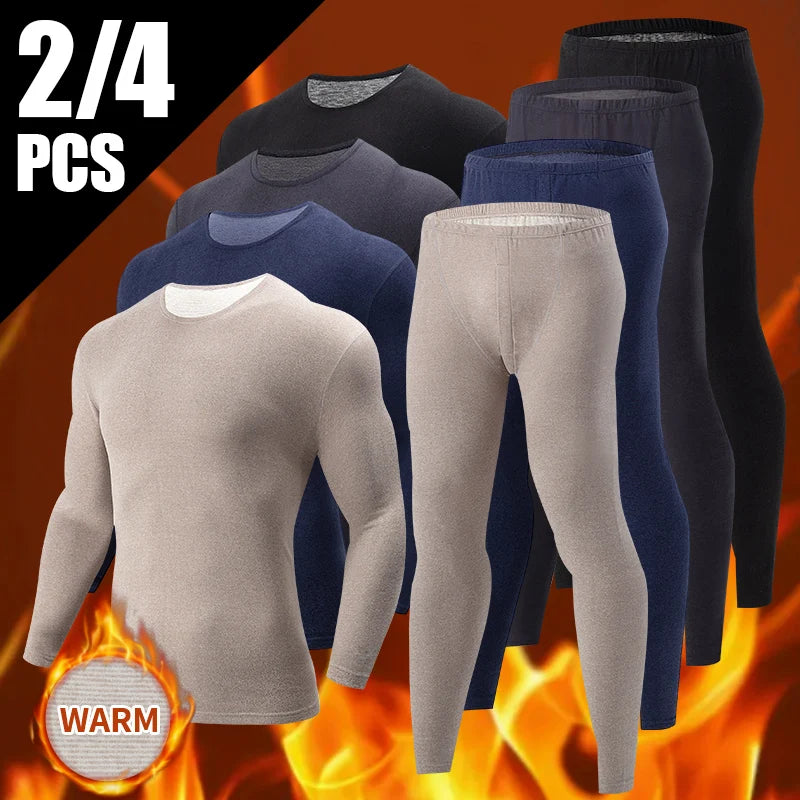 2/4 Pcs Men's Solid Color Thermal Underwear