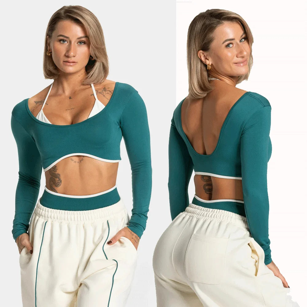 Seamless Fake Two-piece Long Sleeved Yoga